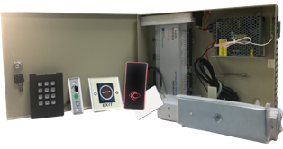 Two Door Access Controller System Kit with Power Supply, Metal Box, Readers, Exit Buttons and MAG Locks