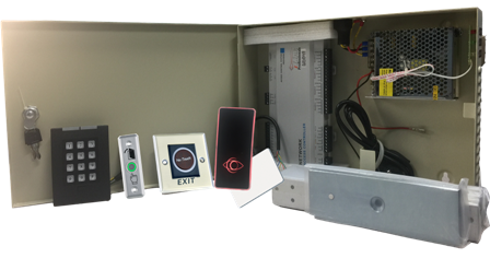 Two Door Access Controller System Kit with Power Supply, Metal Box, Readers, Exit Buttons and MAG Locks