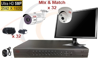 Complete CCTV HD Security Camera System 5 -in-1 5MP Standalone 32 Port H.264 DVR w/ 5MP HD Coax Cameras, Cables, HDD & Monitor