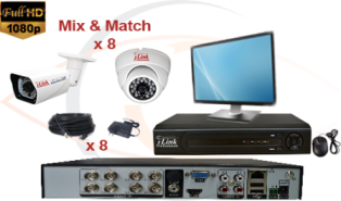 CCTV HD Security Camera System Tribrid 1080p Standalone 4 Port DVR with 1080p HD Coax Cameras, Cables, HDD and Monitor