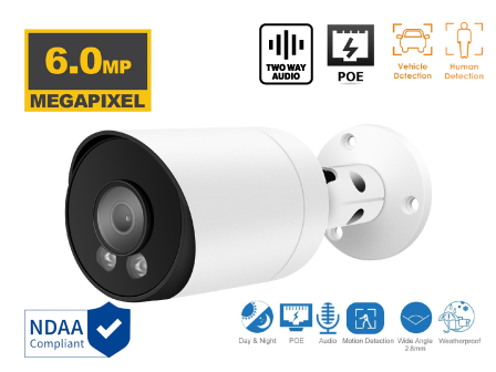 6MP IP Indoor/Outdoor Human/Vehicle Detect Built-in mic and speaker Infrared Bullet Security Camera with 2.8mm Fixed Lens