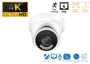 4K 8MP HD AI Turret Dome Network 2.8-12mm Motorized Lens Camera