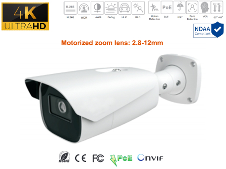 4K 8MP Deep AI Bullet, built in mic, Network 2.8-12mm Motorized Lens Camera