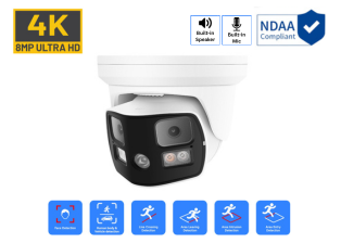 8MP 4K Dual-lens 180 degree Dual-Light Two-way Audio IP Turret Camera