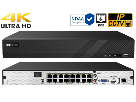 16 Port 4K 8MP Network Video Recorder built in PoE with Support for POS and VCA