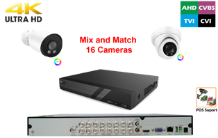 4K 8MP Standalone 16 Port Coax plus 8 bonus IP 4K 8MP Digital Video Recorder with Support for POS w/ 8MP HD Coax Cameras