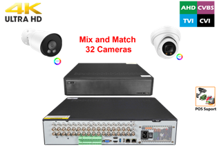 4K 8MP Standalone 32 Port Coax plus 8 bonus IP 4K 8MP Digital Video Recorder with Support for POS w/ 8MP HD Coax Cameras