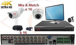 CCTV HD Security Camera System 5-in-1 4K/8MP Standalone 16 Port DVR w/ 4K/8MP HD Coax Cameras, Cables, HDD & Monitor