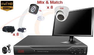 CCTV HD Security Camera System 6-in-1 1080p Standalone 8 Port DVR w/ 1080p HD Coax Cameras, Cables, HDD & Monitor
