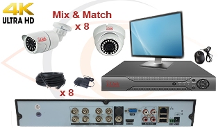 CCTV HD Security Camera System 5 in 1 4K/8MP Standalone 8 Port DVR w/ 4K/8MP HD Coax Cameras, Cables, HDD & Monitor