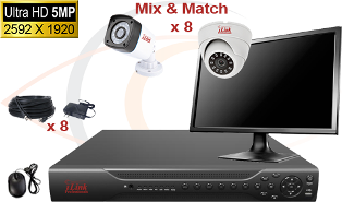 CCTV HD Security Camera System 6 in 1 5MP Standalone 8 Port DVR w/ 5MP HD Coax Cameras, Cables, HDD & Monitor
