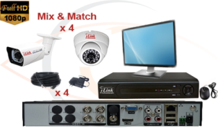 CCTV HD Security Camera System Tribrid 1080p Standalone 4 Port DVR with 1080p HD Coax Cameras, Cables, HDD and Monitor