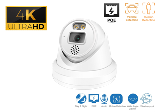 4K 8MP Turrent IP Indoor/Outdoor Human/Vehicle Detect Infrared Dome Security Camera with 2.8mm Fixed Lens