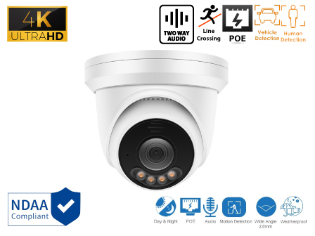 4K 8MP HD AI Turret Dome Network 2.7-13.5mm Motorized Zoom Lens Camera